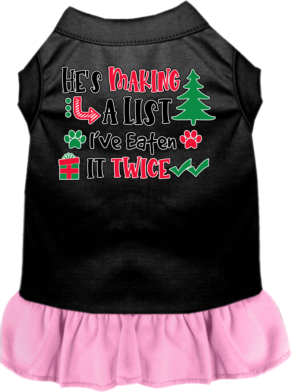 He's Making a List... Screen Print Dog Dress Black with Light Pink Size MD